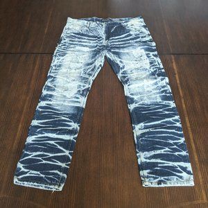 42x34 Distressed, Bleached Denim Blue Jeans